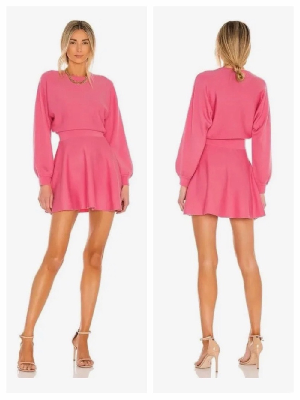 Alice + Olivia Murray Fit & Flare Mini Dress Pink Sweater Knit Dress Marked